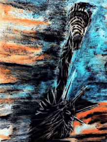 a painting of a lionfish in the ocean with a blue sky in the background