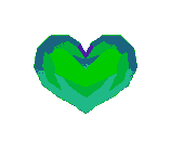 a pixel art drawing of a green and blue heart on a white background