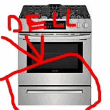 a drawing of a dell stove with a red arrow pointing to it