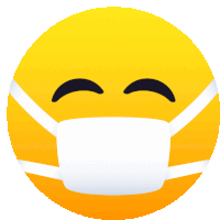 a yellow smiley face wearing a white mask with its eyes closed