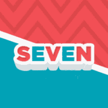 a blue and red background with the word seven on it