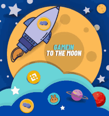 an advertisement for gamein to the moon with a rocket