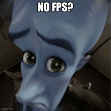 a cartoon character with green eyes and the words " no fps " on the bottom