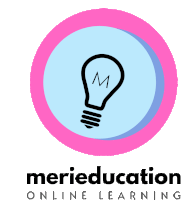 a logo for merieducation online learning with a light bulb in the middle