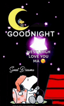 a snoopy poster says goodnight westleigh love you ma