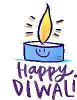 a drawing of a candle with a face on it and the words happy diwali below it