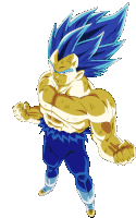 a drawing of a cartoon character with blue hair and gold muscles