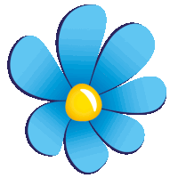 a blue flower with a yellow center