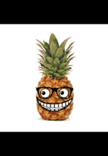 a pineapple with glasses and a big smile