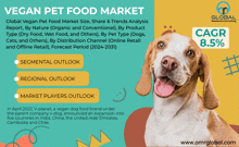 an advertisement for a vegan pet food market with a dog on it