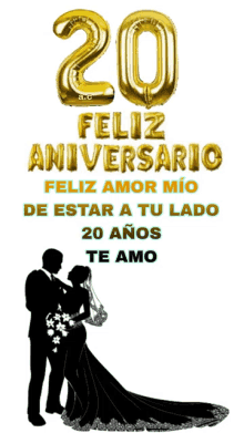 a silhouette of a bride and groom with the words feliz aniversario written above them