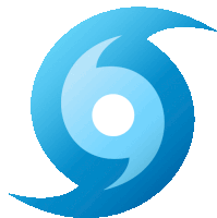 a blue hurricane symbol with a white center