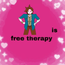 a pink background with hearts and the word free therapy