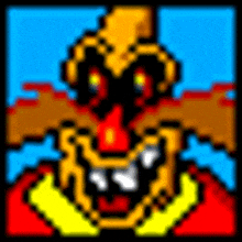 a pixel art of a cartoon character with a red tongue sticking out