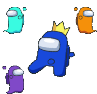 blue among us character with a yellow crown on his head