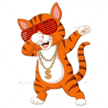 a cartoon cat wearing sunglasses and a dollar sign necklace