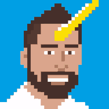 pixel art of a man with a beard and a unicorn horn