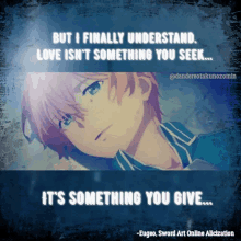 a quote from sword art online alicization with a picture of a boy