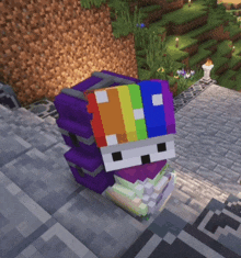 a minecraft character with a rainbow colored hat on