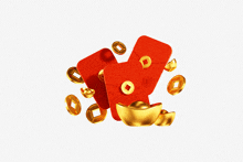 red envelopes surrounded by gold coins and a gold ingots