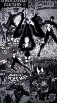 a black and white poster of spider-man and venom