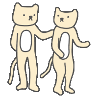 two cartoon cats standing next to each other holding hands