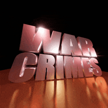 a 3d rendering of the word war crimes on a dark background