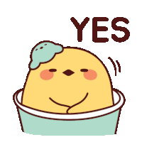 a cartoon of a chicken in a bath tub with the word yes above it