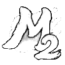 a black and white drawing of a letter m and a number two .