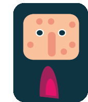 a cartoon drawing of a person with spots on their face and a red tongue