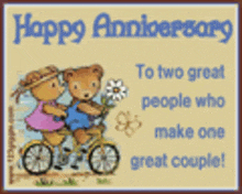 a happy anniversary card with two teddy bears on bikes