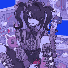 a pixel art drawing of a girl in a maid costume