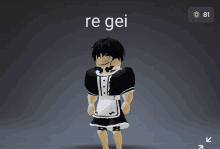 a cartoon character in a maid outfit with the words re gei written above him