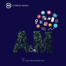 an ad for affrise media shows the letter a and m surrounded by icons