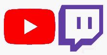 a youtube logo next to a twitch logo on a white background