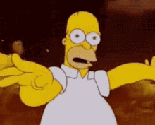 homer simpson from the simpsons is making a funny face with his arms outstretched