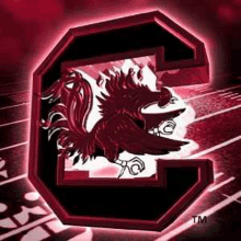 a logo for the university of south carolina with a rooster on a track .