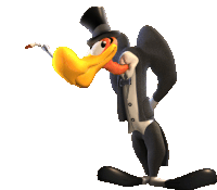 a cartoon duck wearing a top hat and tuxedo