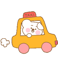 a cartoon of a dog in a yellow taxi