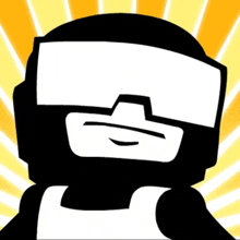 a black and white cartoon character wearing a helmet and goggles .