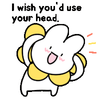 a cartoon rabbit is holding a yellow flower and saying i wish you 'd use your head