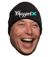 a man wearing a black beanie with the word blazzard written on it