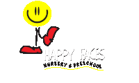 a logo for happy faces nursery and preschool with a smiley face