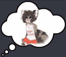 a thought bubble with a picture of a furry in a hooters tank top