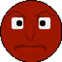 a pixel art drawing of a red face with a serious expression