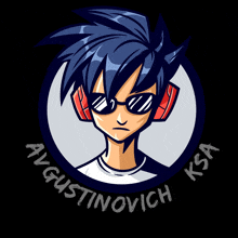 a logo for augustinovich ksa with a boy wearing headphones and sunglasses