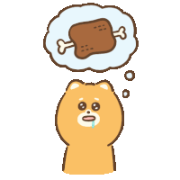 a cartoon drawing of a bear thinking about a piece of meat