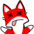 a red and white cartoon fox with its eyes closed and a tongue sticking out .