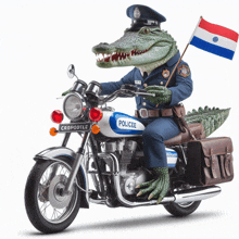 a police officer is riding a motorcycle with a license plate that says cropodtle