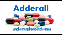 a pile of pills with the word adderall on top